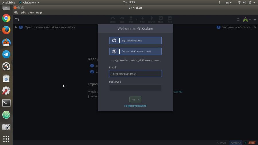 gitkraken διαχείριση git repository είσοδος στον Github λογαριασμό