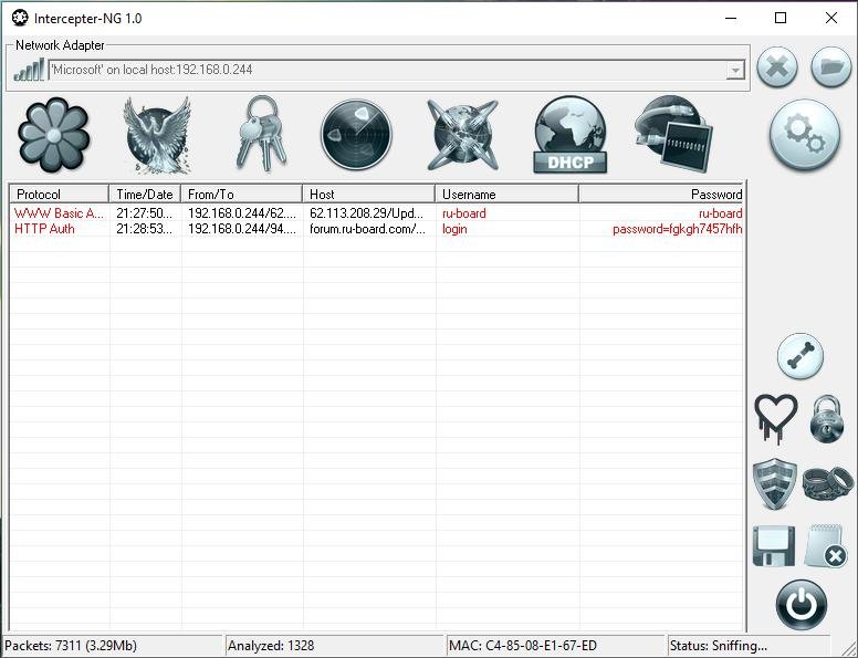 Packet Sniffer για Windows: Υποκλοπή δεδομένων τοπικού δικτύου - Intercepter-NG προβολή κωδικών πρόσβασης