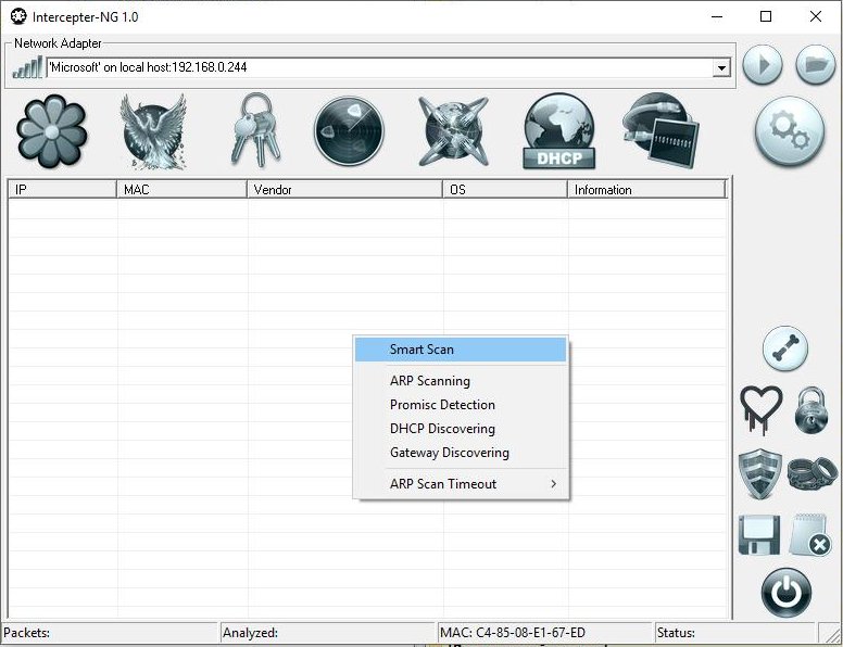 Packet Sniffer για Windows: Υποκλοπή δεδομένων τοπικού δικτύου - Intercepter-NG επιλογή  scan