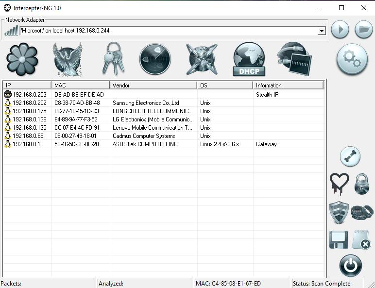 Packet Sniffer για Windows: Υποκλοπή δεδομένων τοπικού δικτύου - Intercepter-NG επιλογή  στόχων