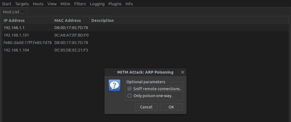 ελέγξτε την επιλογή Sniff remote connections