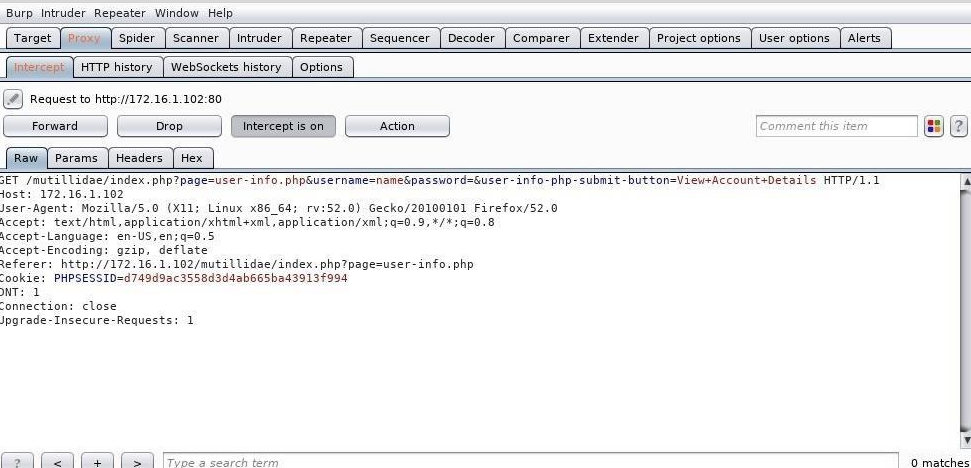 στο Burp Suite θα δείτε το αίτημα καθώς και παραμέτρους, headers και ακόμα και hex πληροφορίες