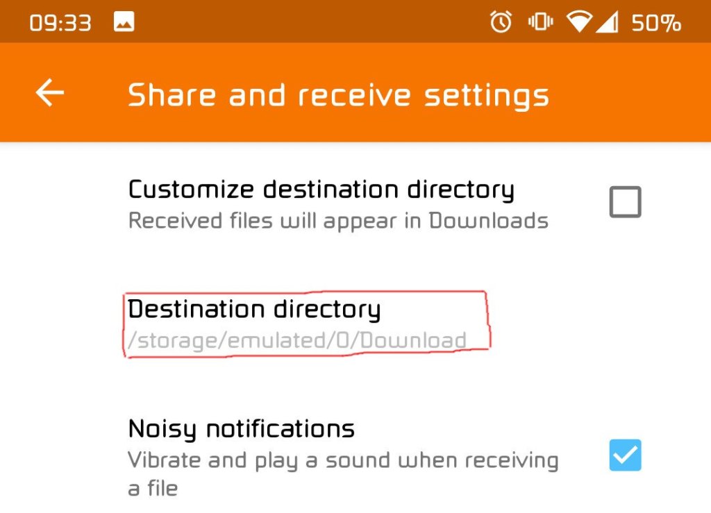 που θα αποθηκεύονται τα αρχεία που στέλνουμε από τον υπολογιστή στο κινητό