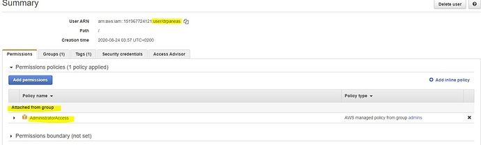θα δω όντως ότι έχει το AdministratorAccess policy