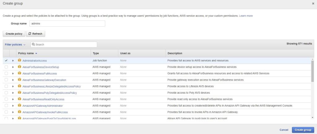 policy το οποίο θα δώσει full admin access