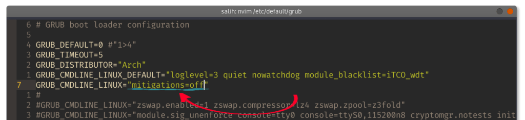 στην γραμμή GRUB_CMDLINE_LINUX