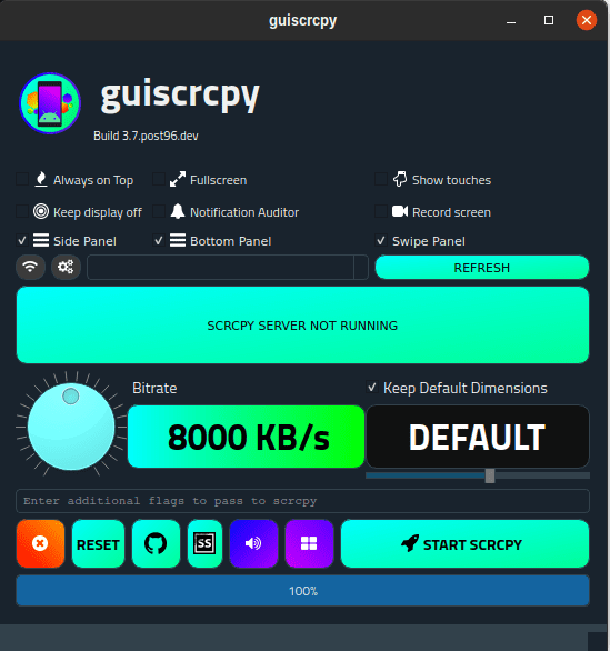 Ανοίγουμε την εφαρμογή guiscrcpy