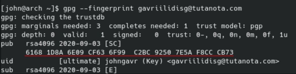 εξάγουμε το fingerprint του κλειδιού