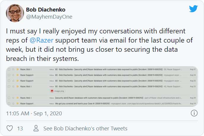 προσπάθησε να επικοινωνήσει με κάποιον από την Razer που θα μπορούσε να διορθώσει την εκτεθειμένη