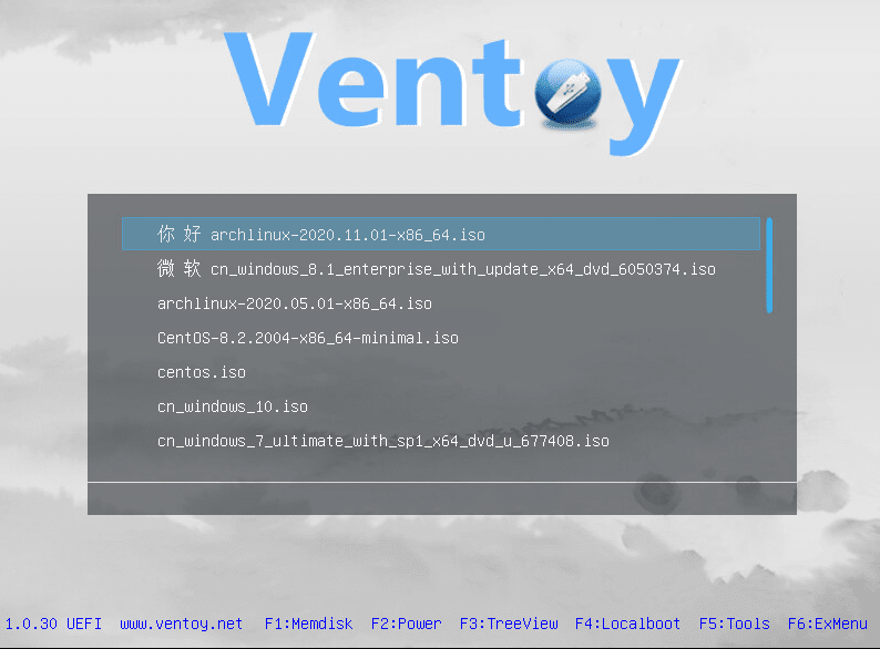 ventoy menu εκκίνησης λειτουργικών bootable