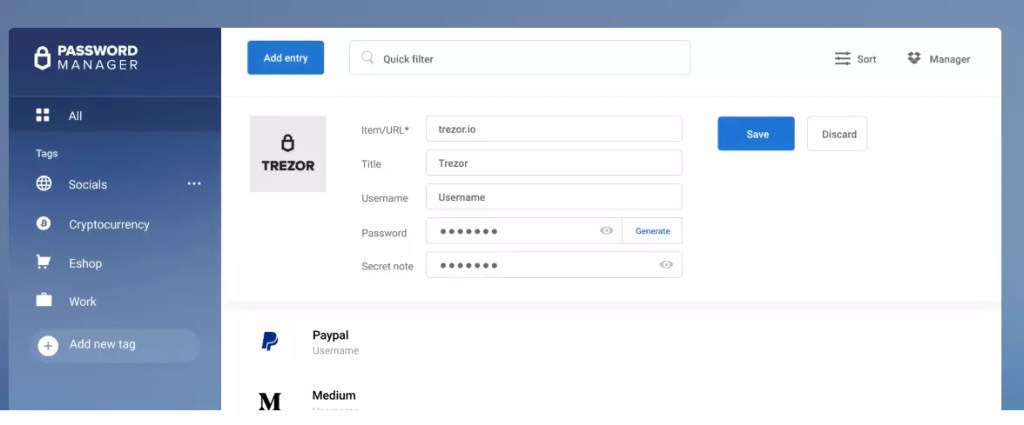 trezor password manager