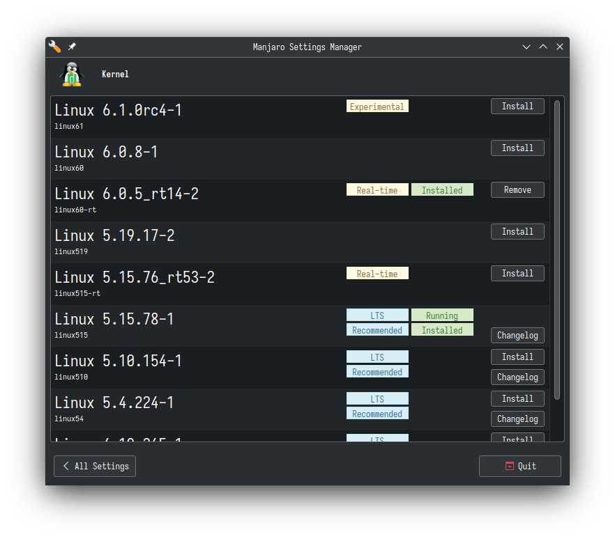 μουσική παραγωγή linux - manjaro settings manager kernel